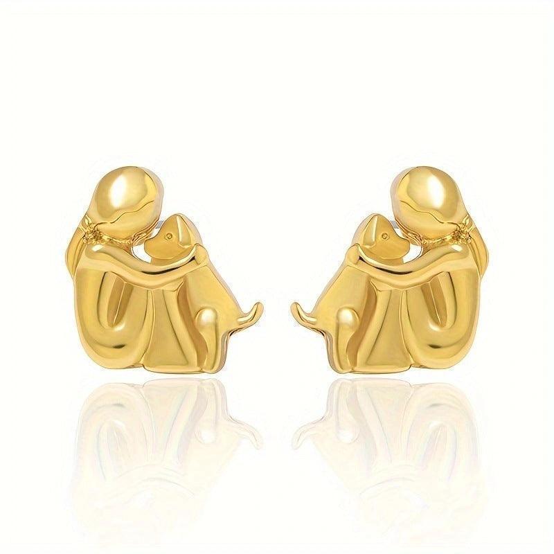 Fashion Jewelry Little Girl and Dog Hug Ear Studs – Perfect for Pet Lovers - Efrosiny