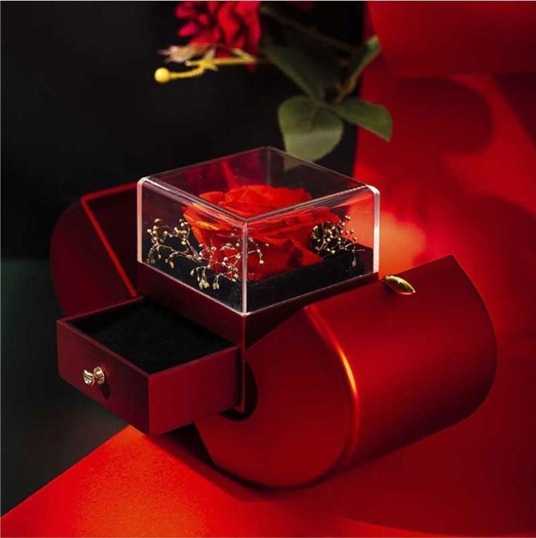 Red Apple Jewelry Box | Eternal Rose and Necklace - Efrosiny