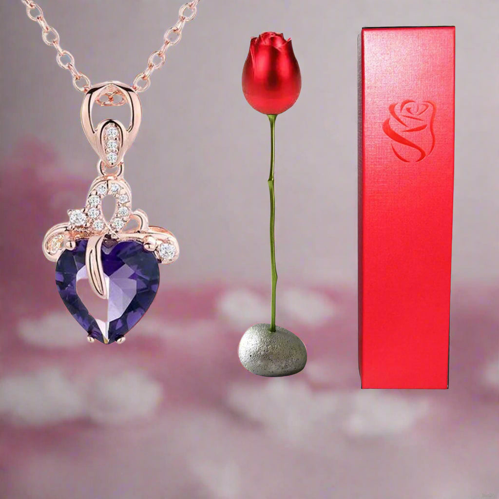 Heart-Shaped Blue & Purple Crystal Rose Pendant Necklace – Perfect Valentine’s Day Gift! - Efrosiny