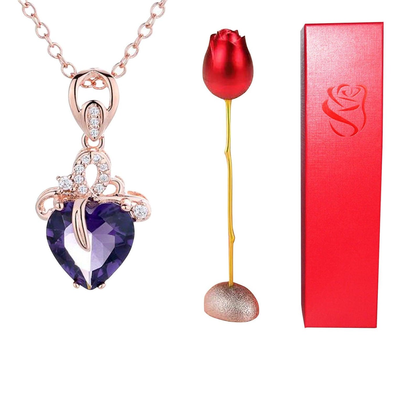 Heart-Shaped Blue & Purple Crystal Rose Pendant Necklace – Perfect Valentine’s Day Gift! - Efrosiny