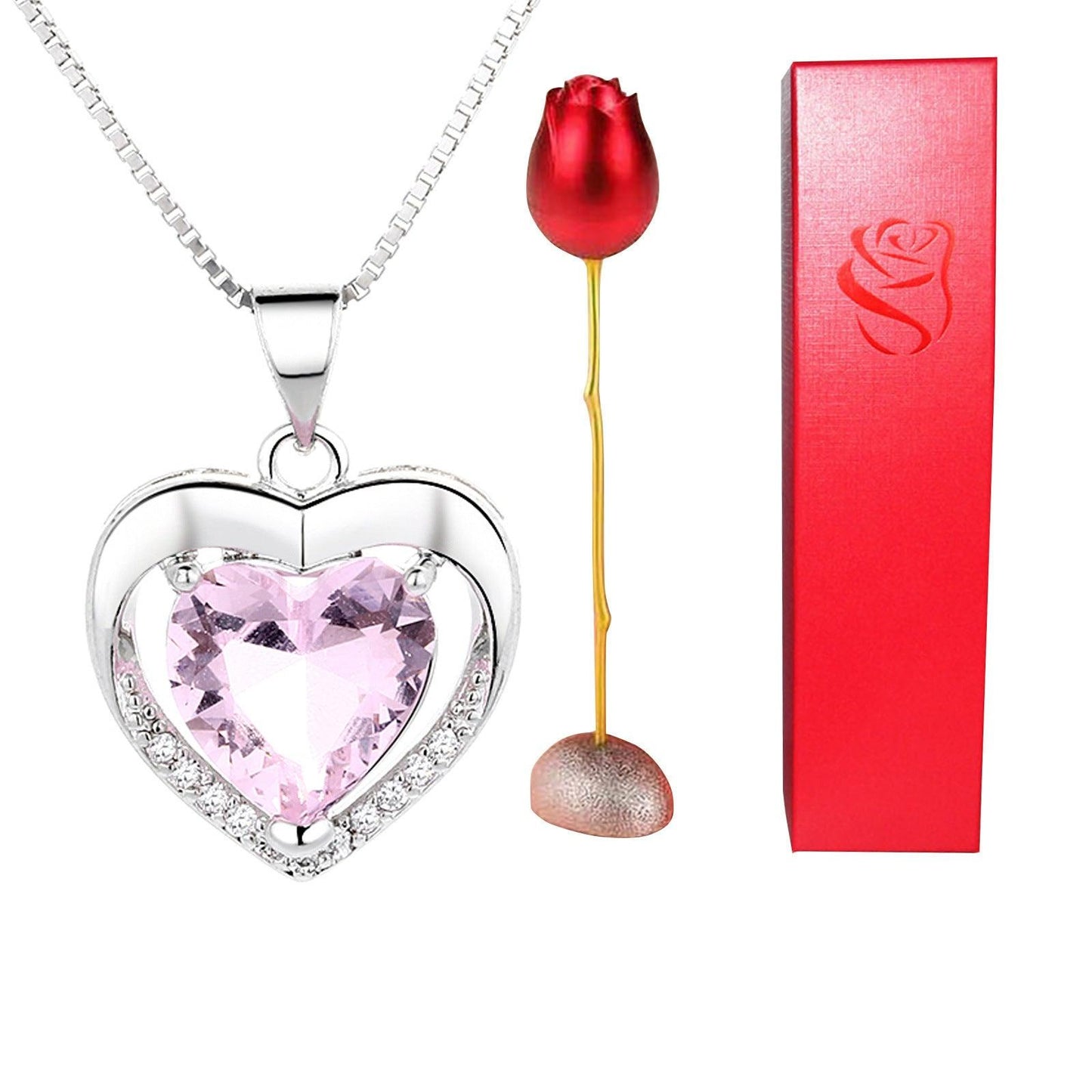 Heart-Shaped Blue & Purple Crystal Rose Pendant Necklace – Perfect Valentine’s Day Gift! - Efrosiny