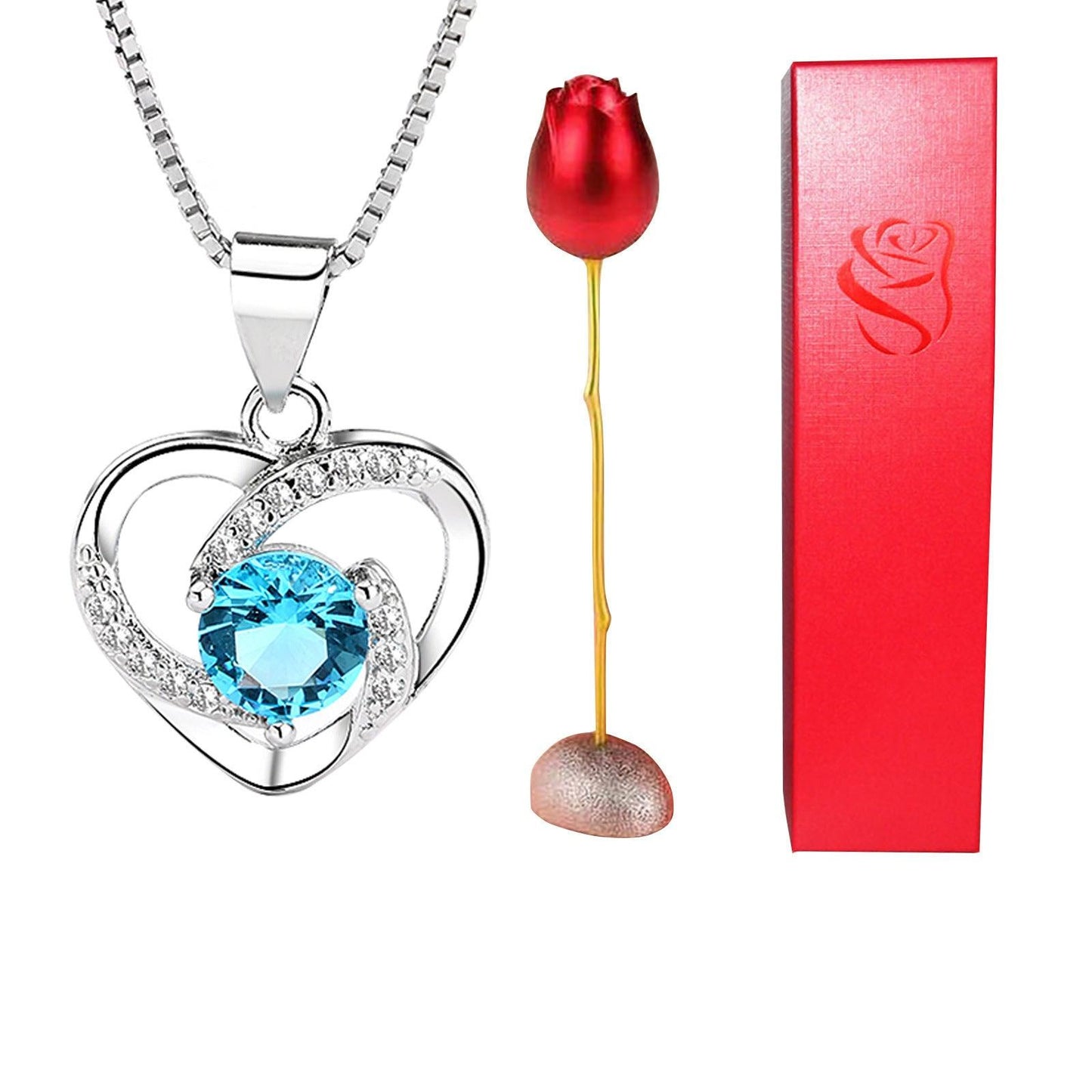 Heart-Shaped Blue & Purple Crystal Rose Pendant Necklace – Perfect Valentine’s Day Gift! - Efrosiny