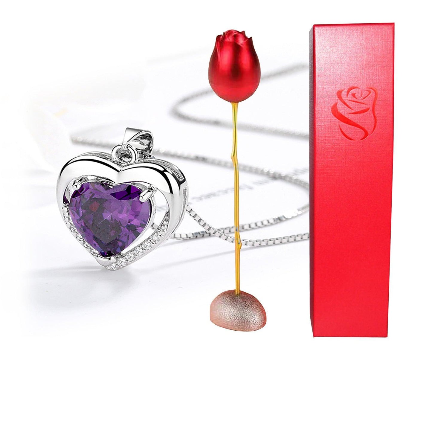 Heart-Shaped Blue & Purple Crystal Rose Pendant Necklace – Perfect Valentine’s Day Gift! - Efrosiny