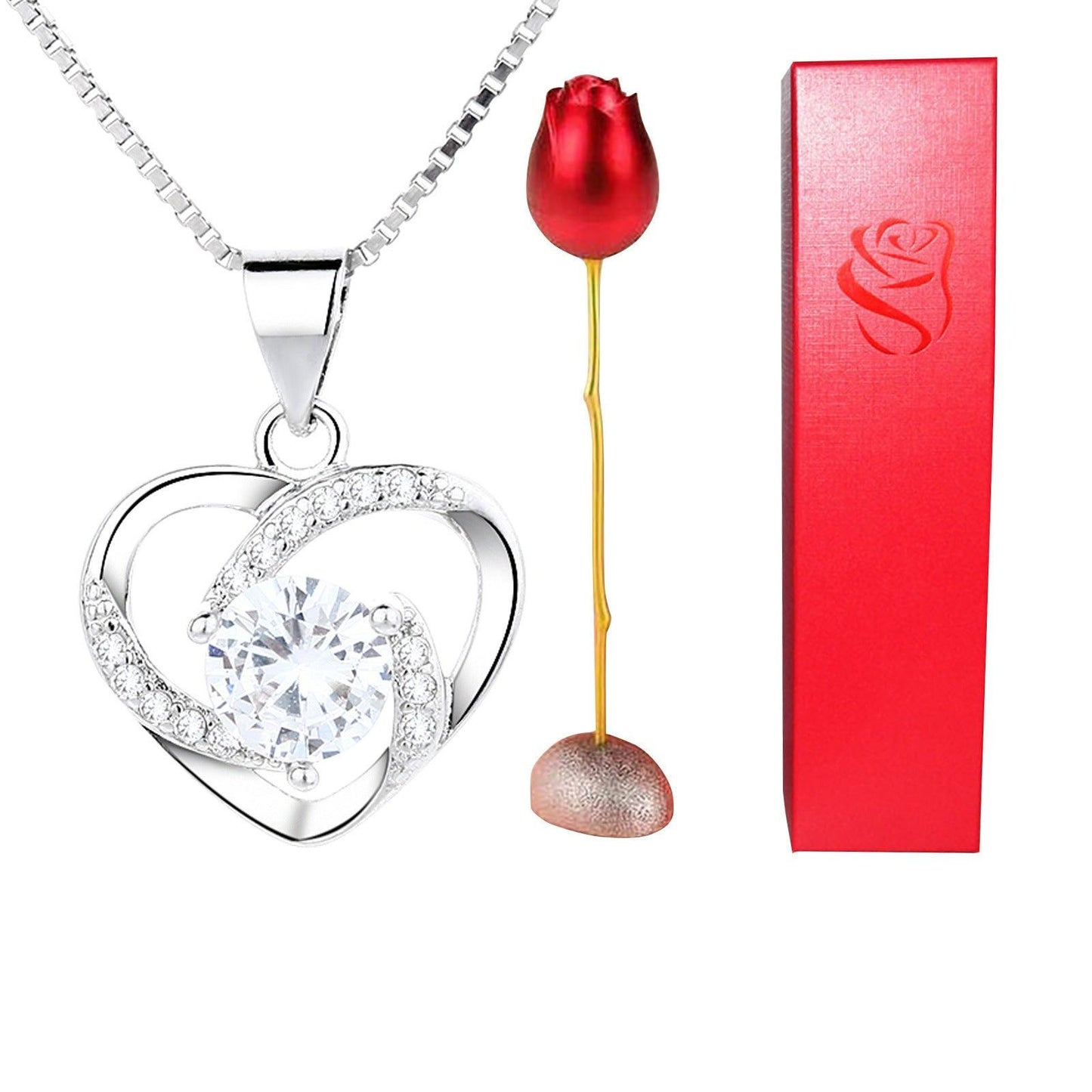 Heart-Shaped Blue & Purple Crystal Rose Pendant Necklace – Perfect Valentine’s Day Gift! - Efrosiny