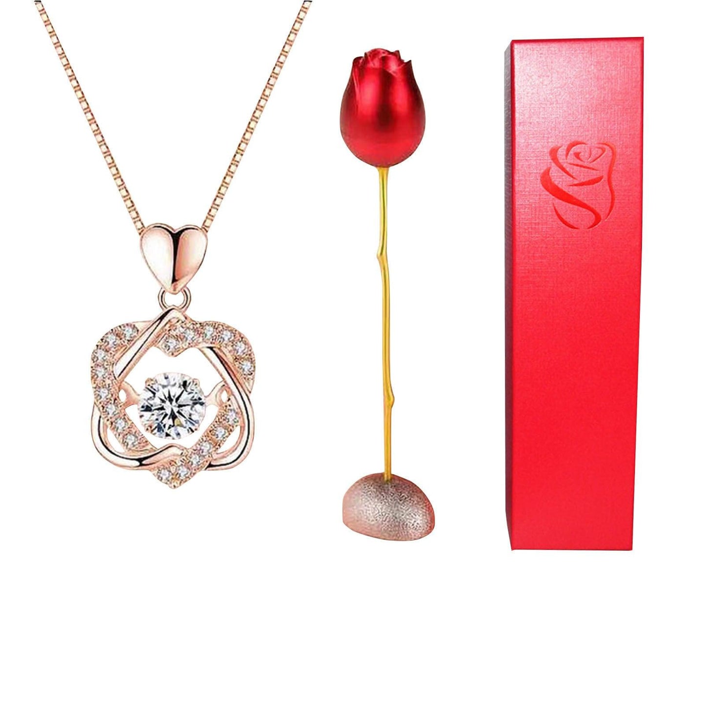 Heart-Shaped Blue & Purple Crystal Rose Pendant Necklace – Perfect Valentine’s Day Gift! - Efrosiny