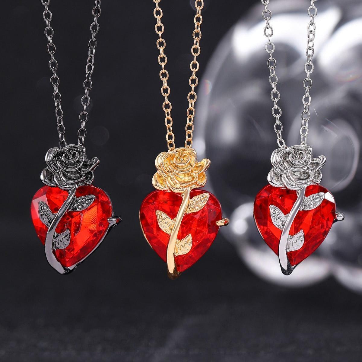 Punk Rose Love Necklace – Bold Heart Pendant for Romantic & Edgy Style - Efrosiny
