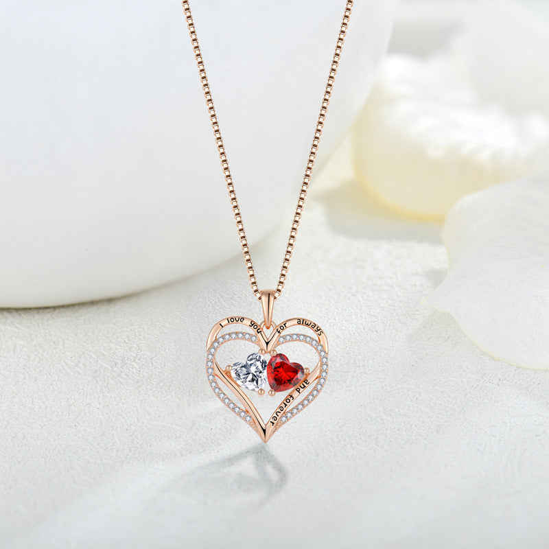 S925 Silver Double Love Necklace with Rhinestones – Elegant Heart Pendant! - Efrosiny