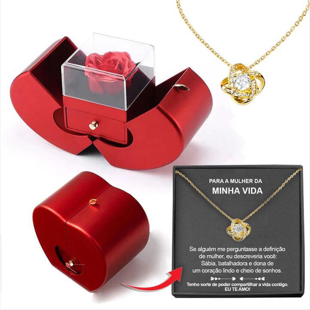 Red Apple Jewelry Box | Eternal Rose and Necklace - Efrosiny
