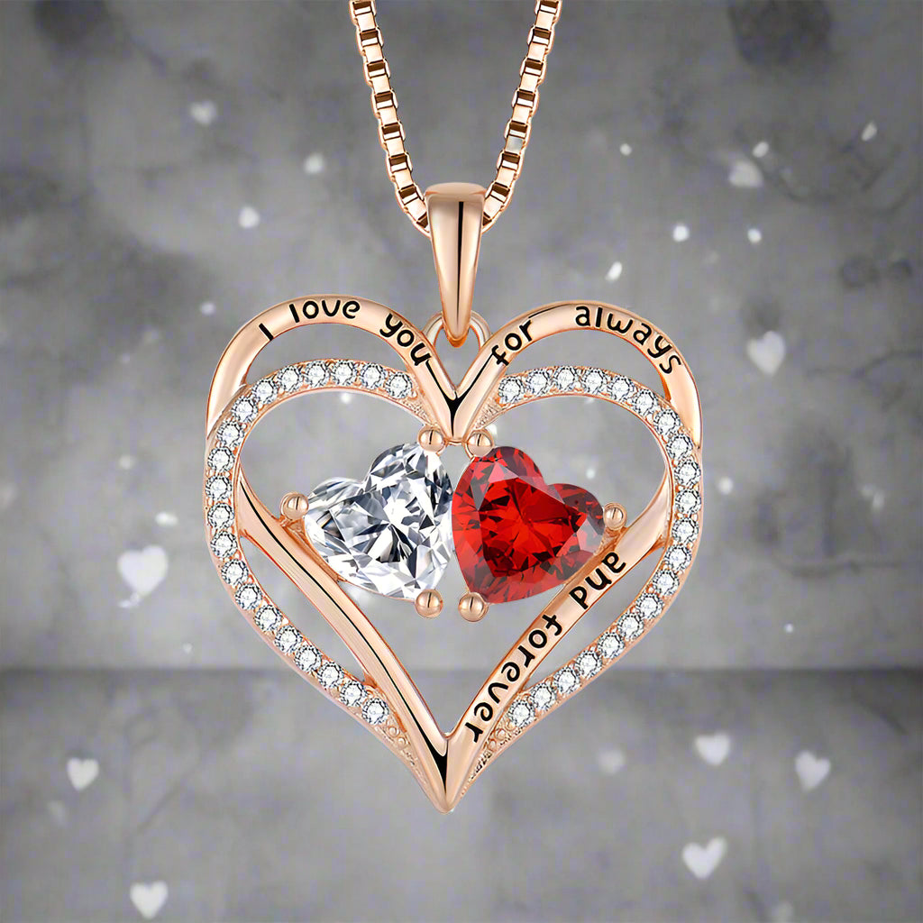 S925 Silver Double Love Necklace with Rhinestones – Elegant Heart Pendant! - Efrosiny