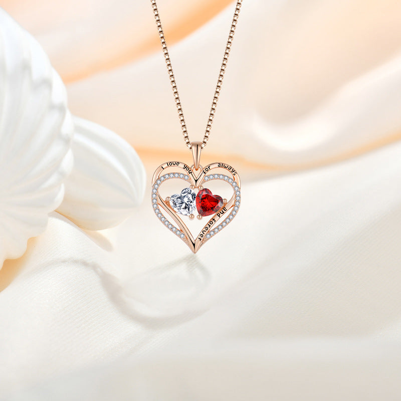 S925 Silver Double Love Necklace with Rhinestones – Elegant Heart Pendant! - Efrosiny