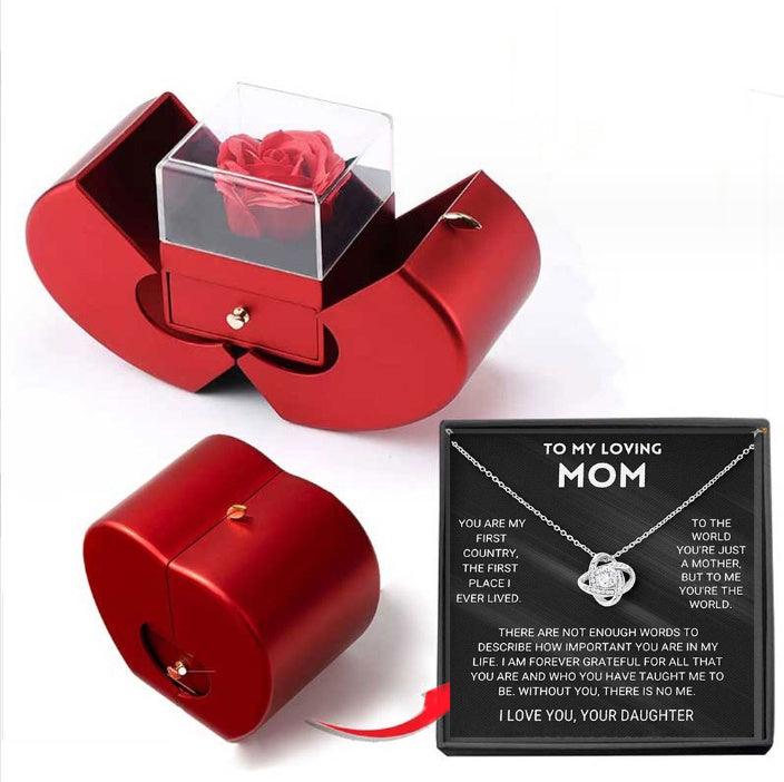 Red Apple Jewelry Box | Eternal Rose and Necklace - Efrosiny