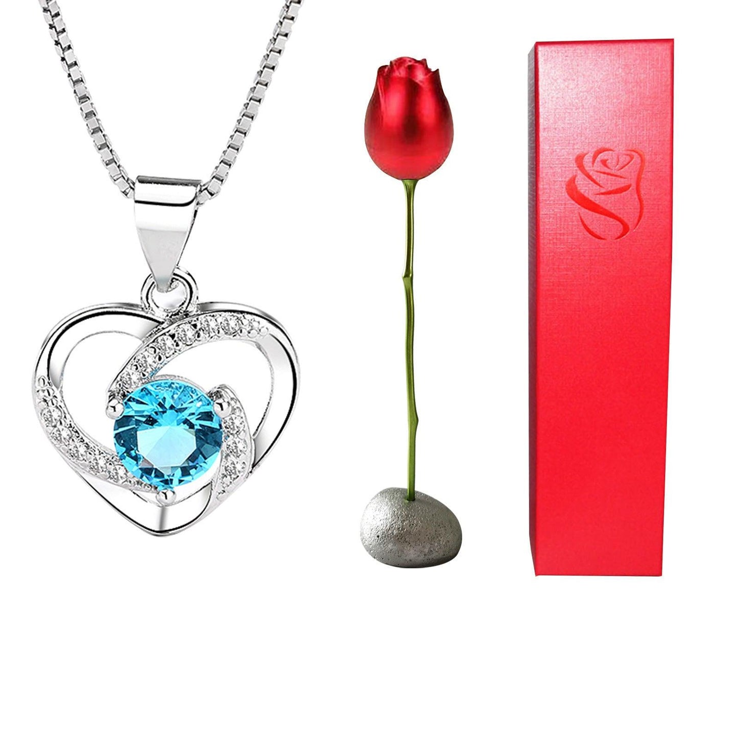 Heart-Shaped Blue & Purple Crystal Rose Pendant Necklace – Perfect Valentine’s Day Gift! - Efrosiny