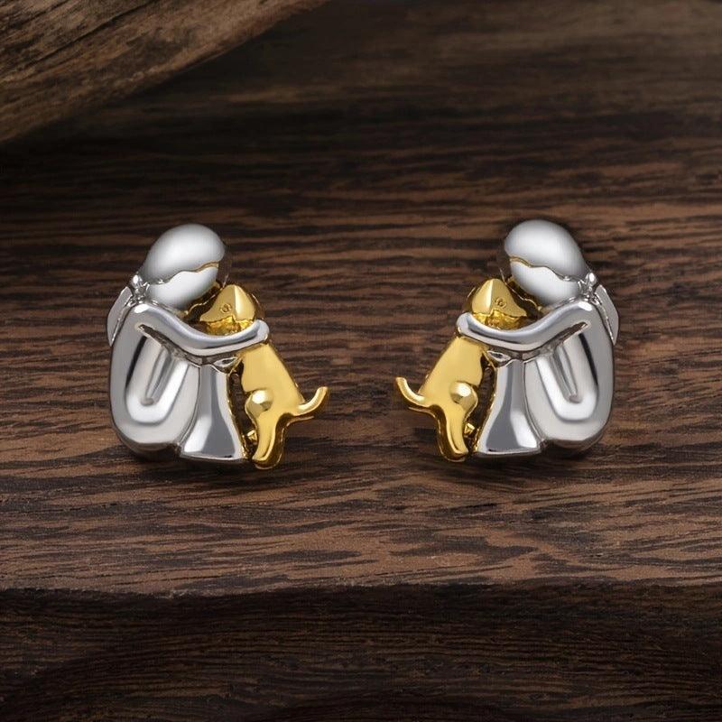 Fashion Jewelry Little Girl and Dog Hug Ear Studs – Perfect for Pet Lovers - Efrosiny