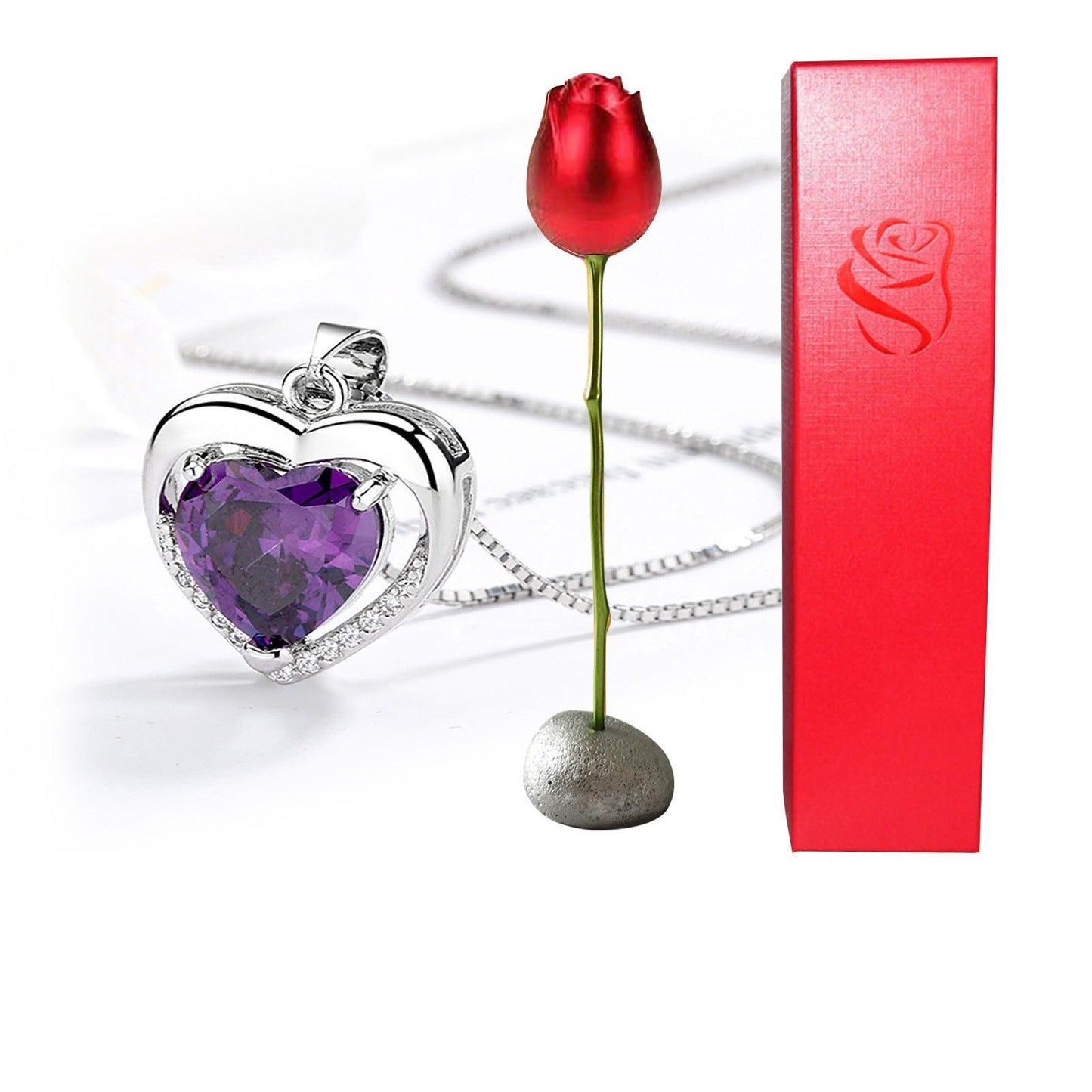 Heart-Shaped Blue & Purple Crystal Rose Pendant Necklace – Perfect Valentine’s Day Gift! - Efrosiny