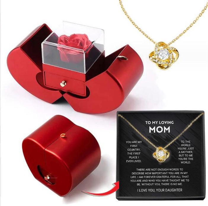 Red Apple Jewelry Box | Eternal Rose and Necklace - Efrosiny
