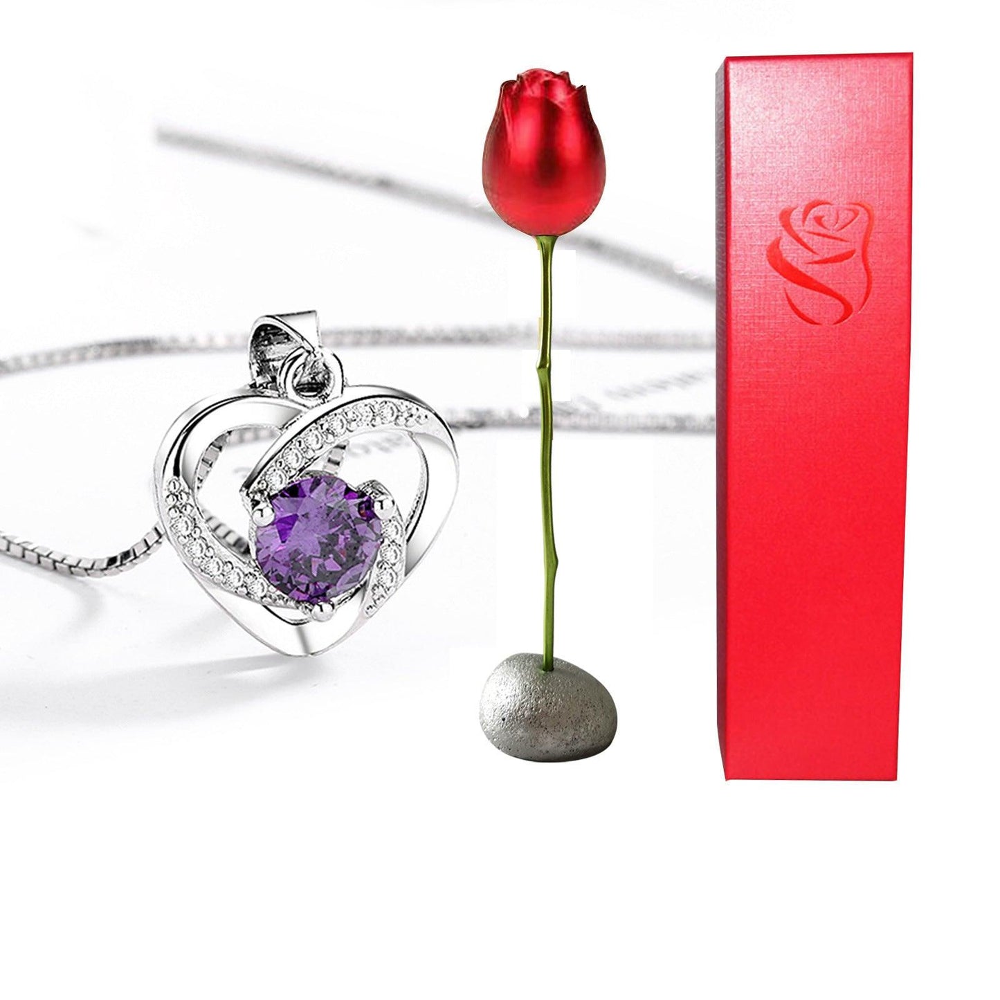 Heart-Shaped Blue & Purple Crystal Rose Pendant Necklace – Perfect Valentine’s Day Gift! - Efrosiny