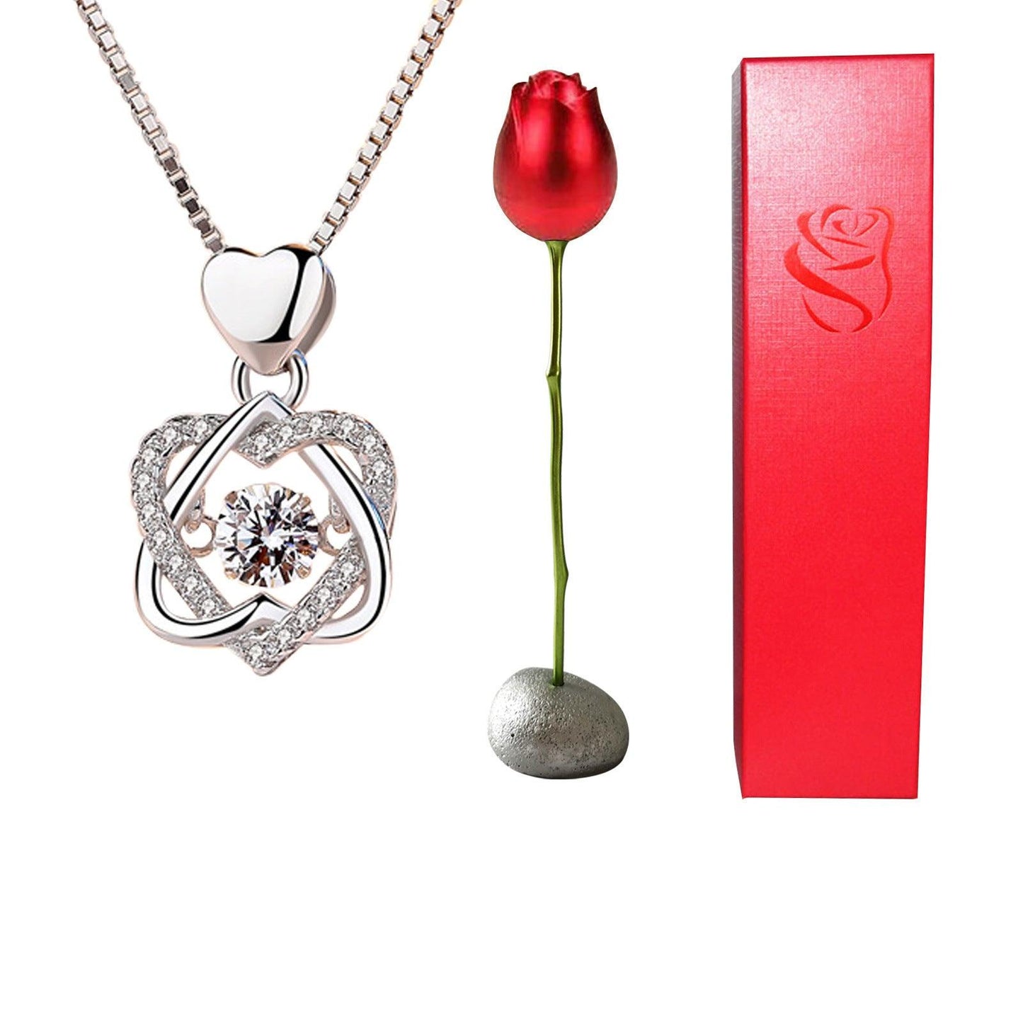 Heart-Shaped Blue & Purple Crystal Rose Pendant Necklace – Perfect Valentine’s Day Gift! - Efrosiny