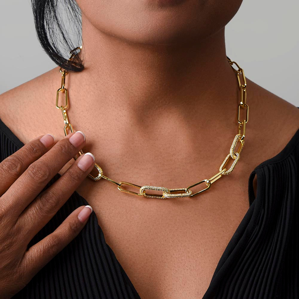 CZ Paperclip Chain Necklace !