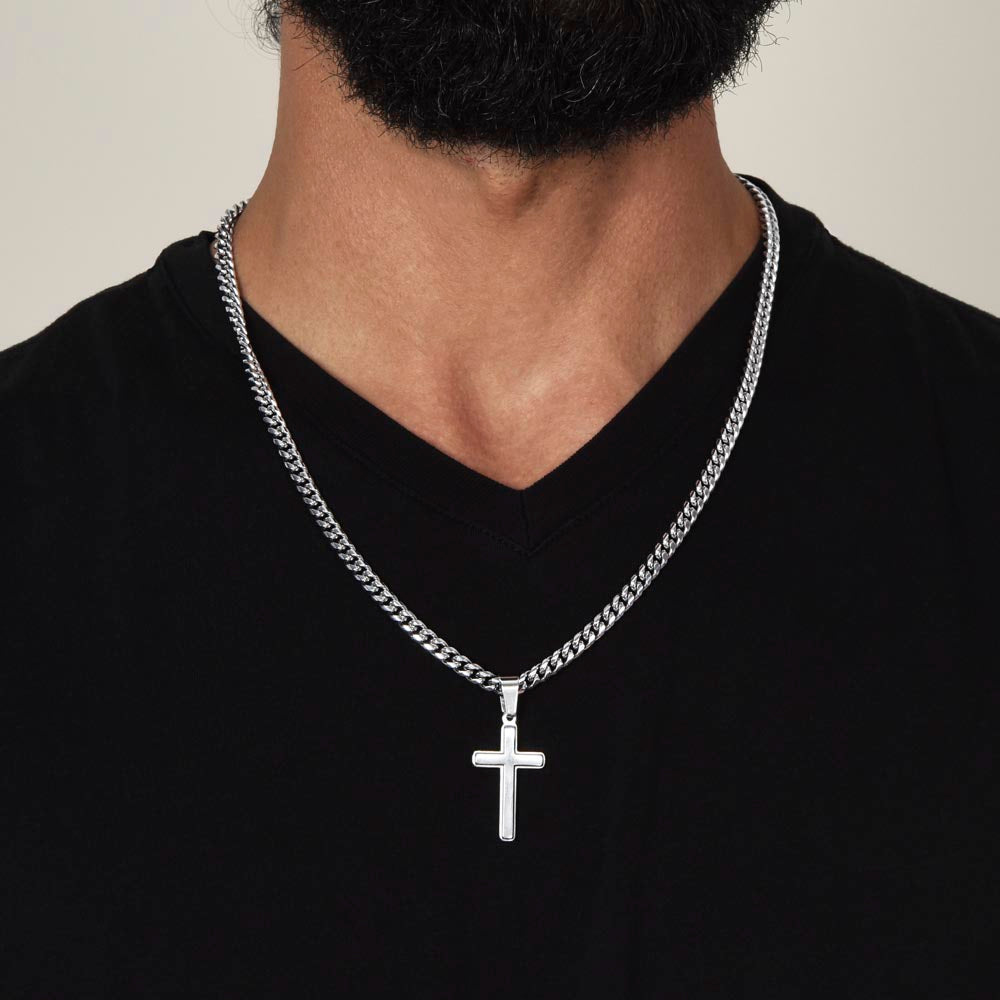 💎 Cuban Link Chain with Custom Engraved Artisan Cross – Bold & Timeless Design! ✨