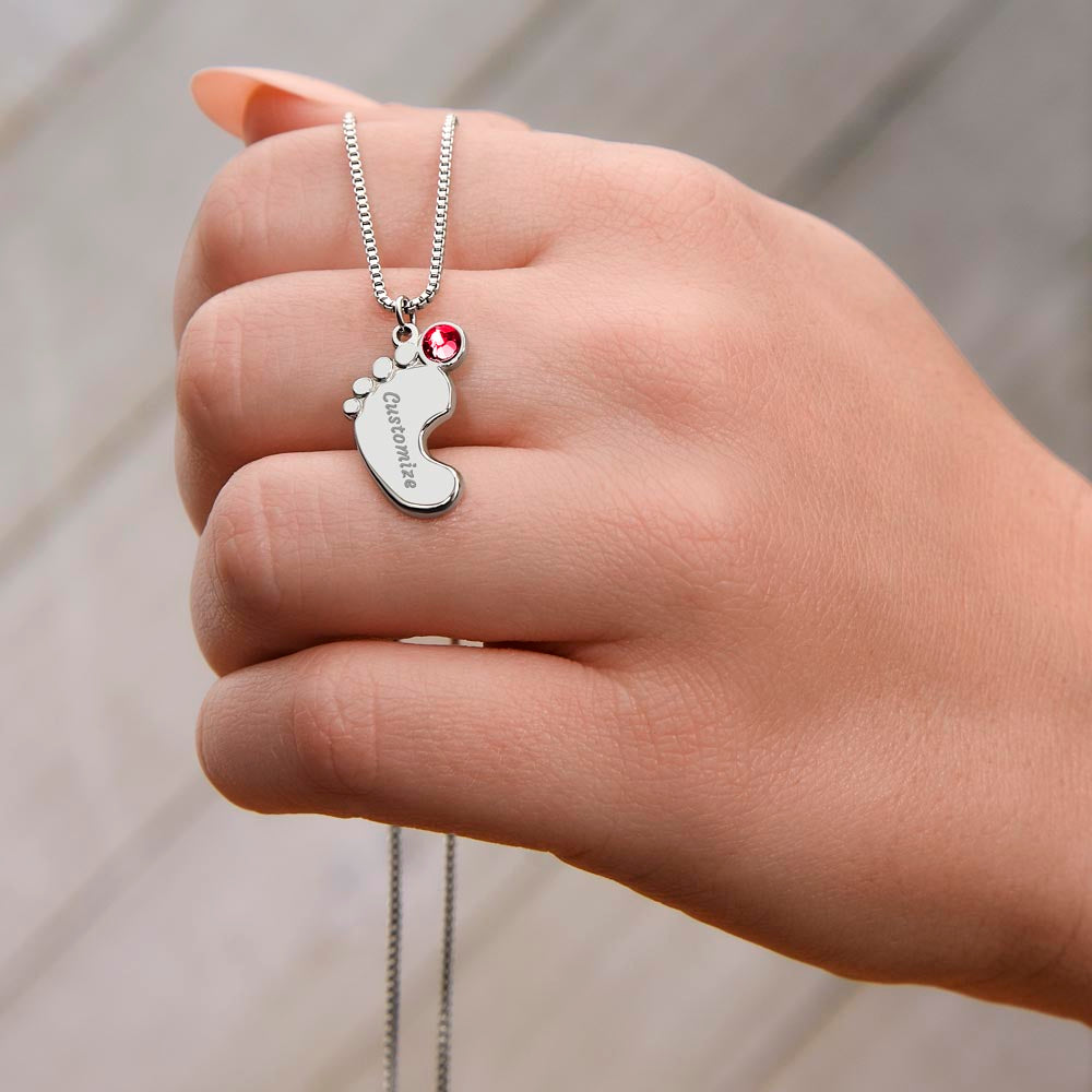Engraved Baby Feet Necklace with Birthstone – A Cherished Keepsake for New Parents