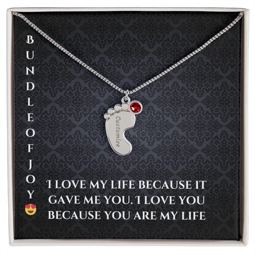 Engraved Baby Feet Necklace with Birthstone – A Cherished Keepsake for New Parents
