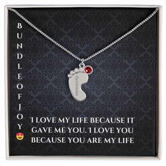 Engraved Baby Feet Necklace with Birthstone – A Cherished Keepsake for New Parents