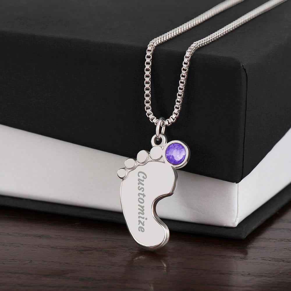 Engraved Baby Feet Necklace with Birthstone – A Cherished Keepsake for New Parents