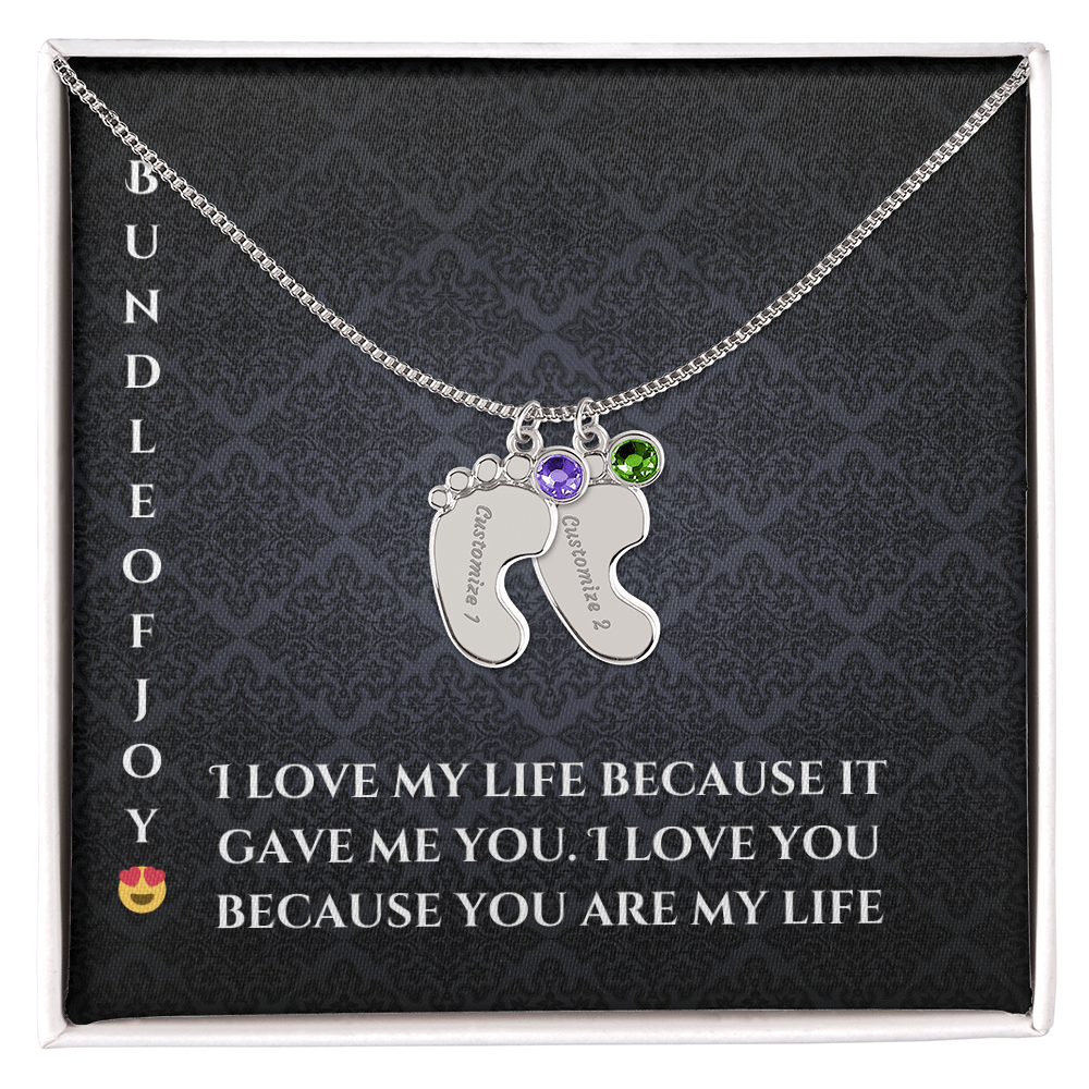 Engraved Baby Feet Necklace with Birthstone – A Cherished Keepsake for New Parents