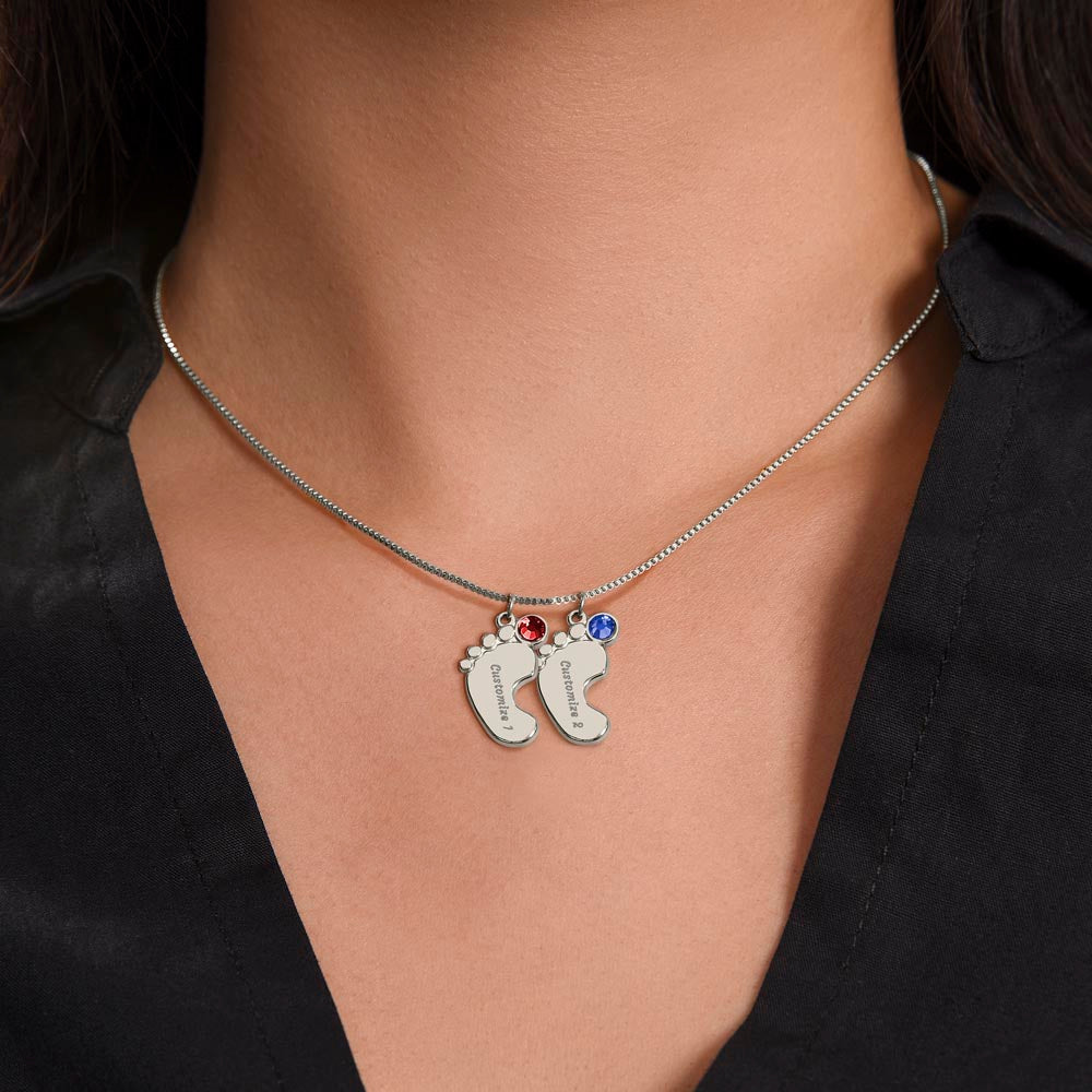 Engraved Baby Feet Necklace with Birthstone – A Cherished Keepsake for New Parents