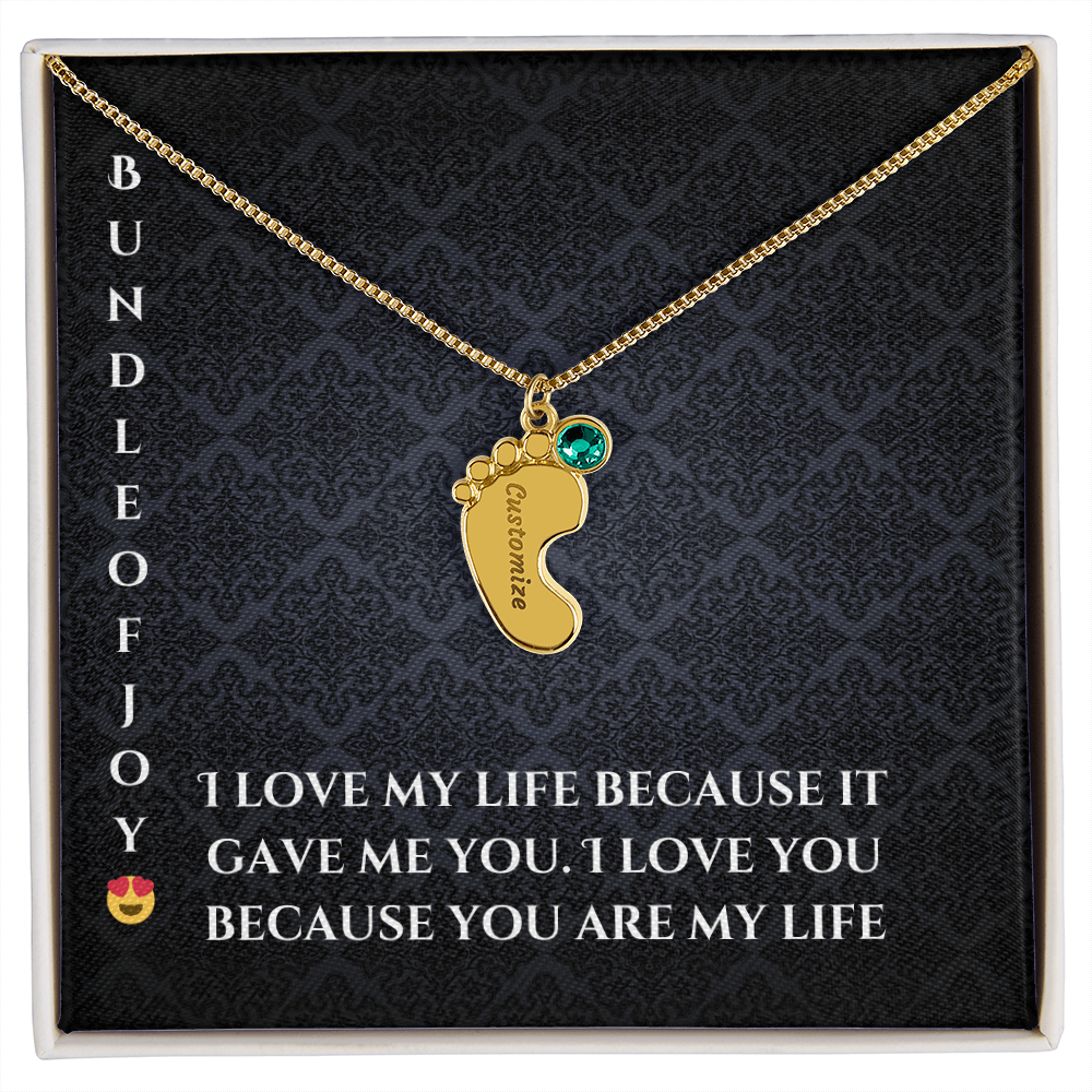 Engraved Baby Feet Necklace with Birthstone – A Cherished Keepsake for New Parents