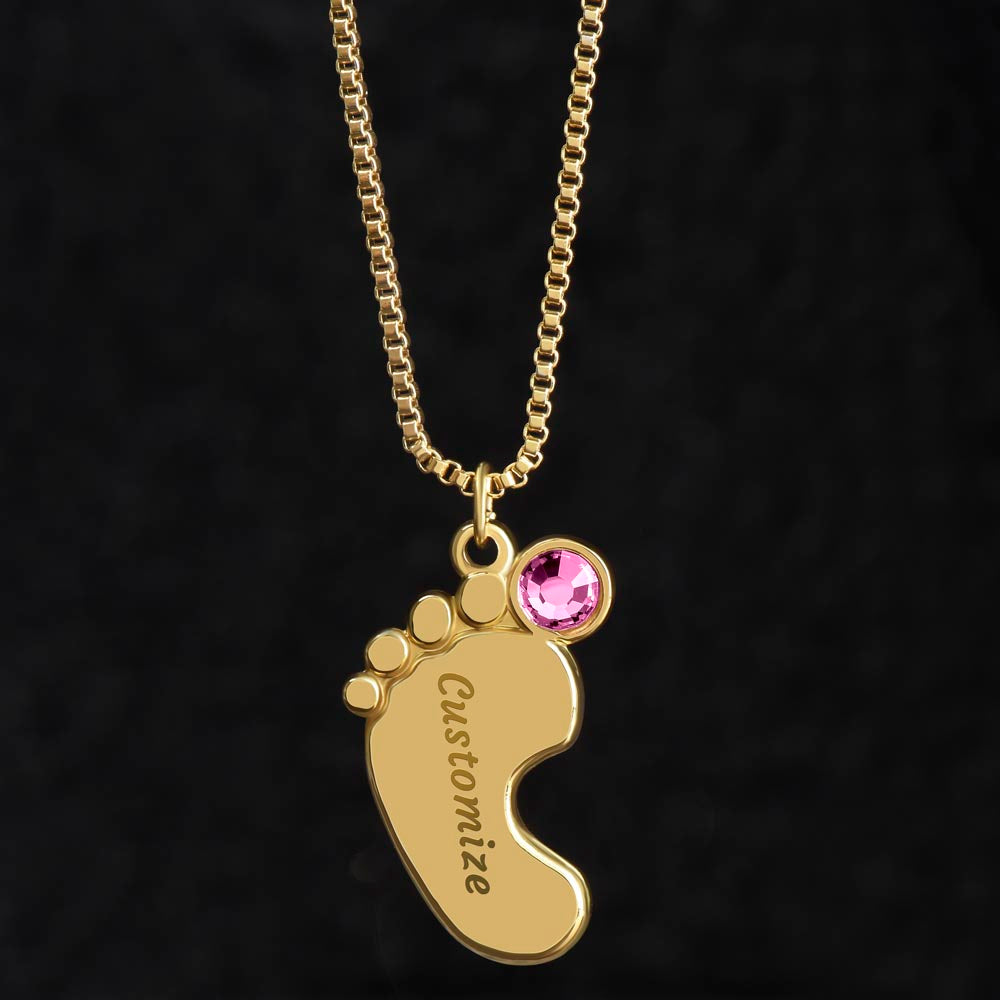 Engraved Baby Feet Necklace with Birthstone – A Cherished Keepsake for New Parents