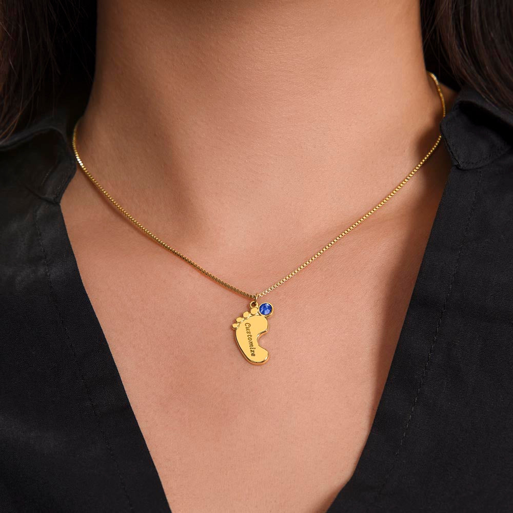 Engraved Baby Feet Necklace with Birthstone – A Cherished Keepsake for New Parents