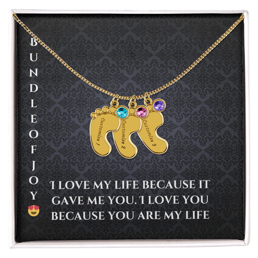 Engraved Baby Feet Necklace with Birthstone – A Cherished Keepsake for New Parents