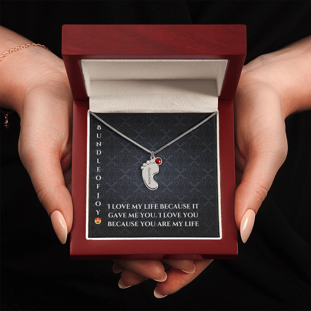 Engraved Baby Feet Necklace with Birthstone – A Cherished Keepsake for New Parents