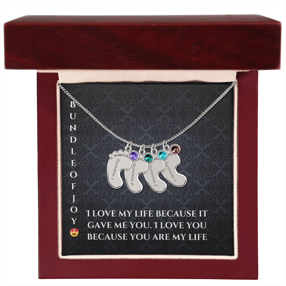 Engraved Baby Feet Necklace with Birthstone – A Cherished Keepsake for New Parents
