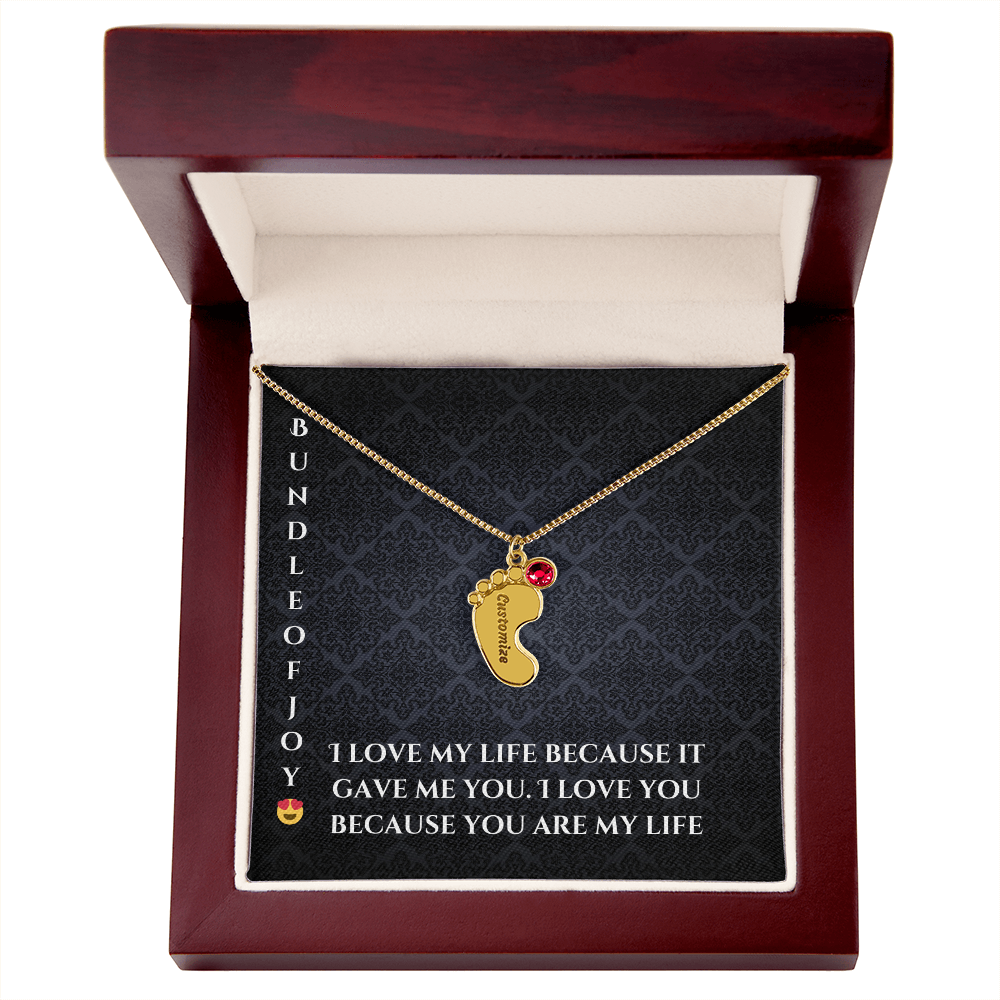 Engraved Baby Feet Necklace with Birthstone – A Cherished Keepsake for New Parents