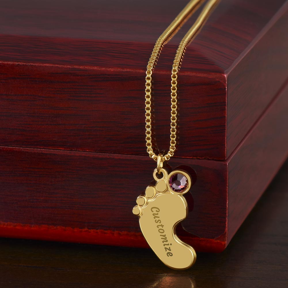 Engraved Baby Feet Necklace with Birthstone – A Cherished Keepsake for New Parents