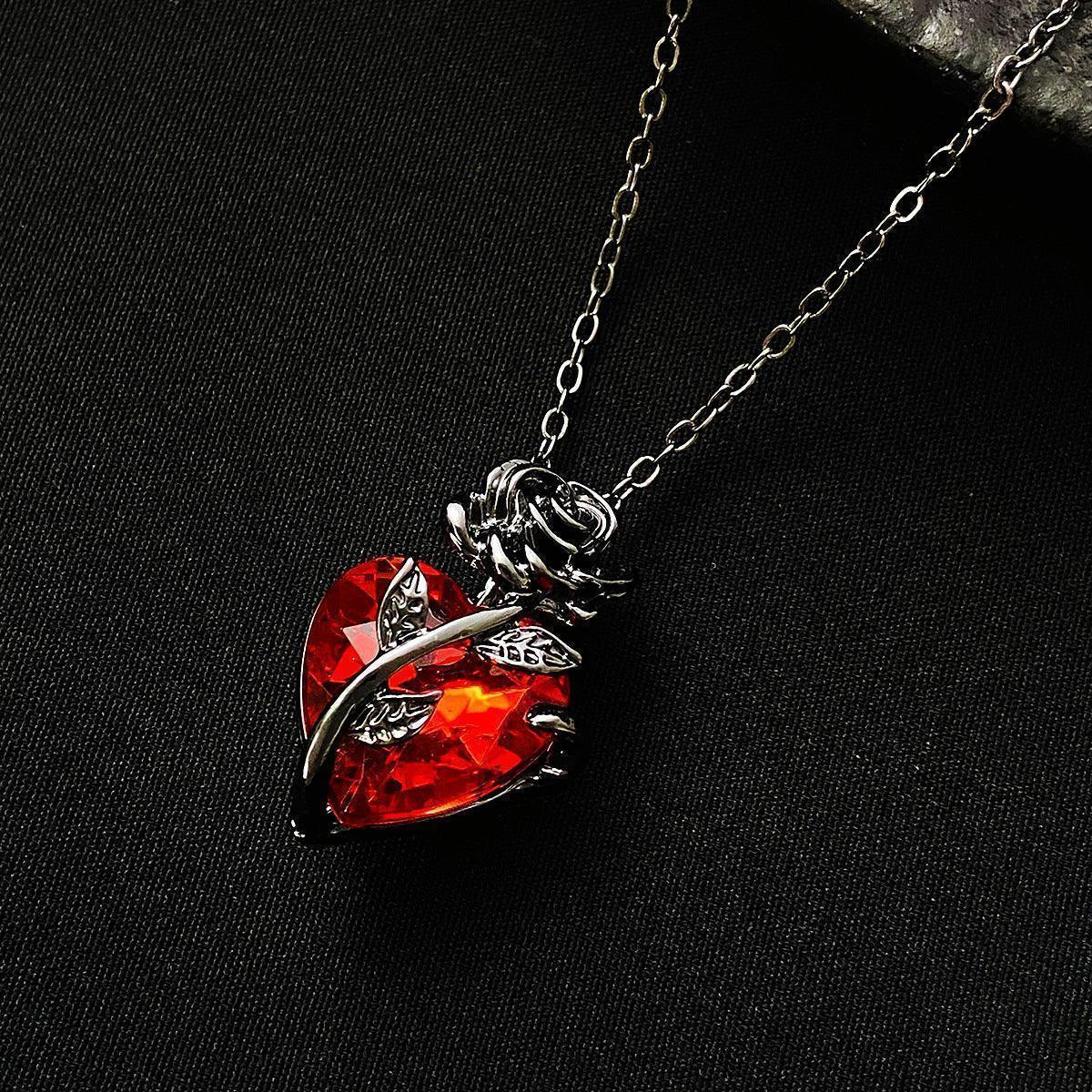 Punk Rose Love Necklace – Bold Heart Pendant for Romantic & Edgy Style - Efrosiny