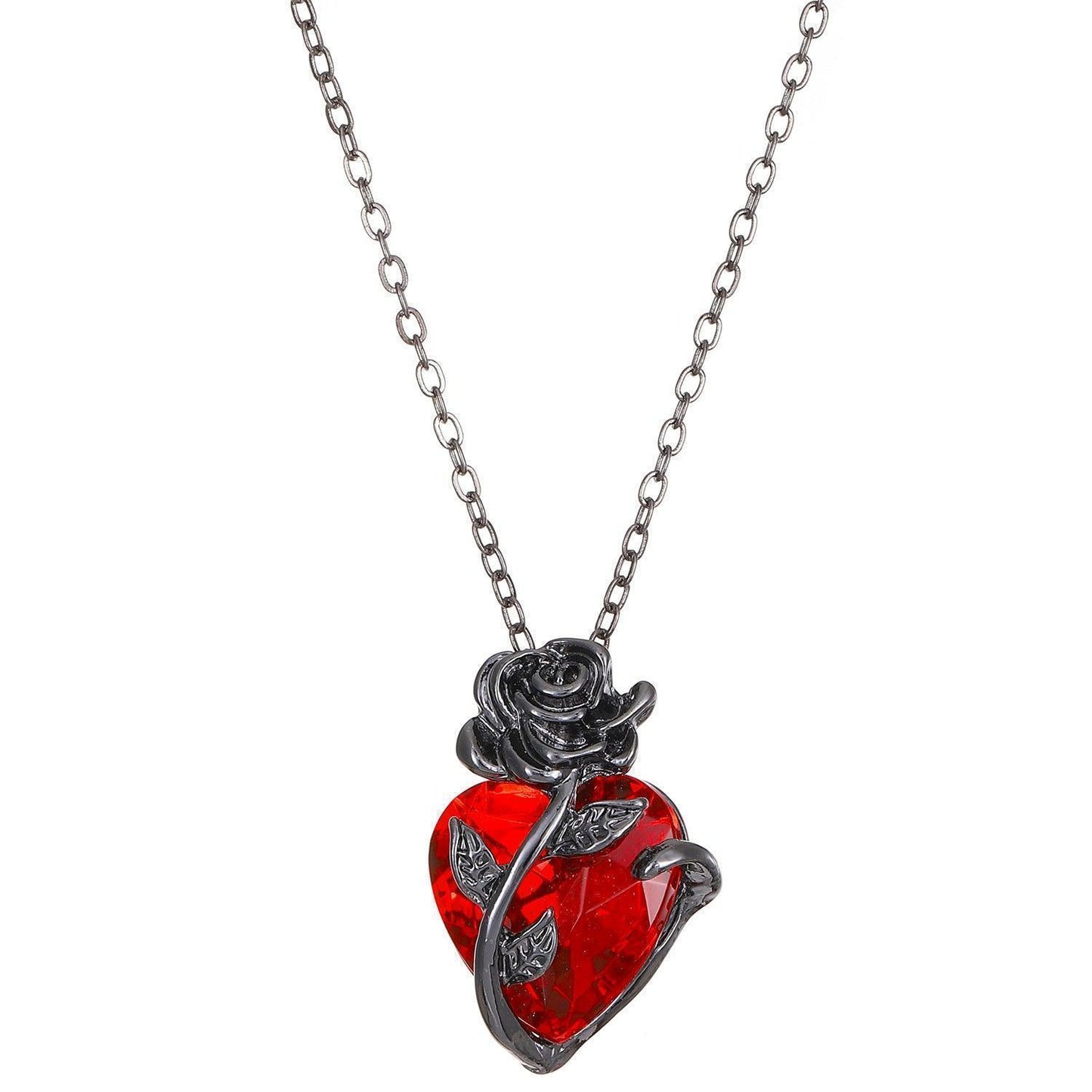Punk Rose Love Necklace – Bold Heart Pendant for Romantic & Edgy Style - Efrosiny