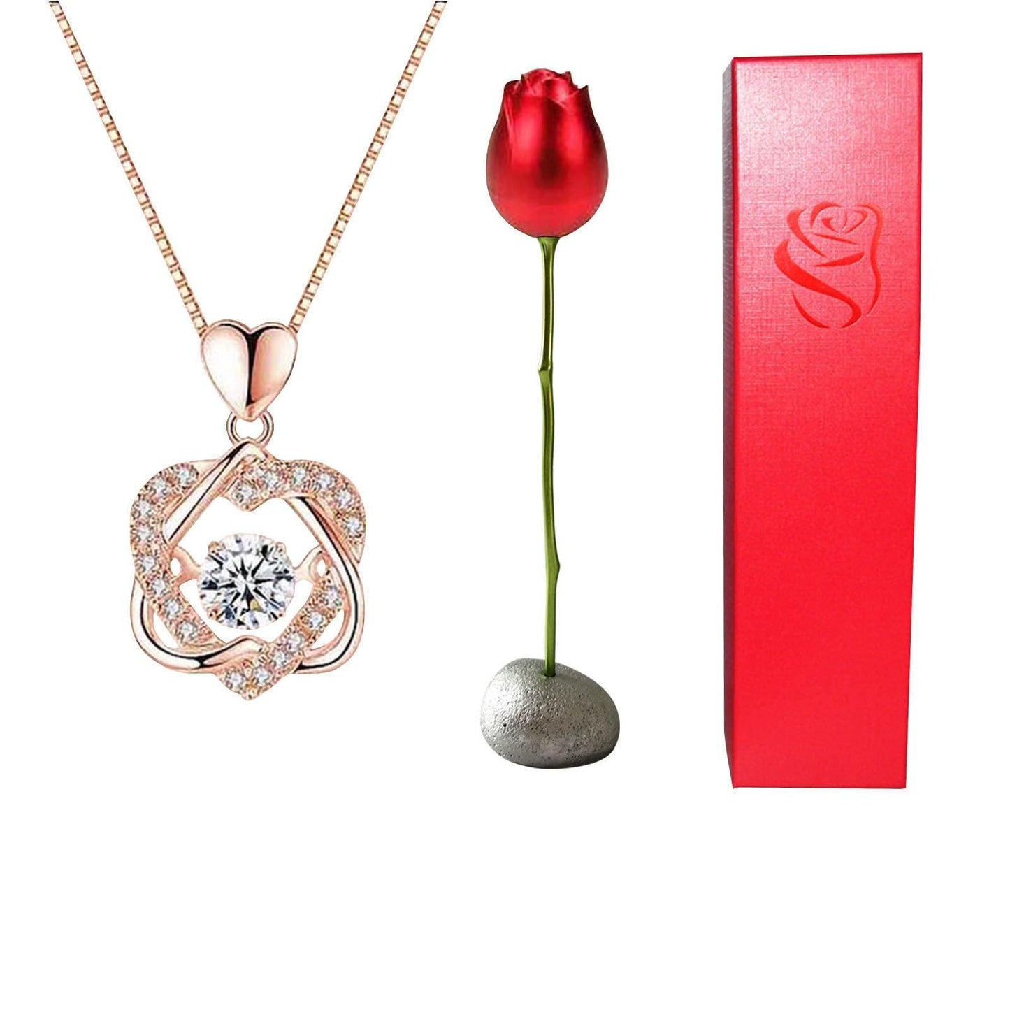 Heart-Shaped Blue & Purple Crystal Rose Pendant Necklace – Perfect Valentine’s Day Gift! - Efrosiny