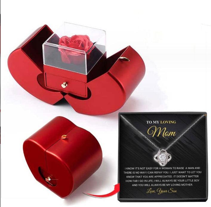 Red Apple Jewelry Box | Eternal Rose and Necklace - Efrosiny
