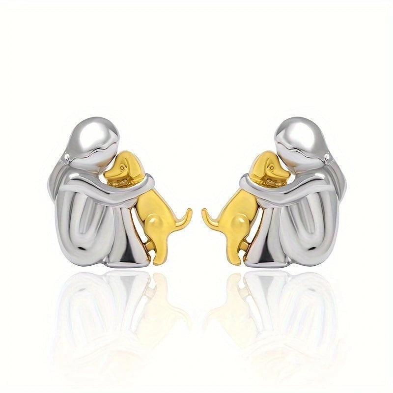 Fashion Jewelry Little Girl and Dog Hug Ear Studs – Perfect for Pet Lovers - Efrosiny