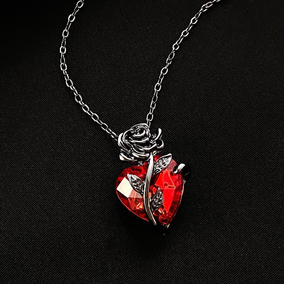 Punk Rose Love Necklace – Bold Heart Pendant for Romantic & Edgy Style - Efrosiny