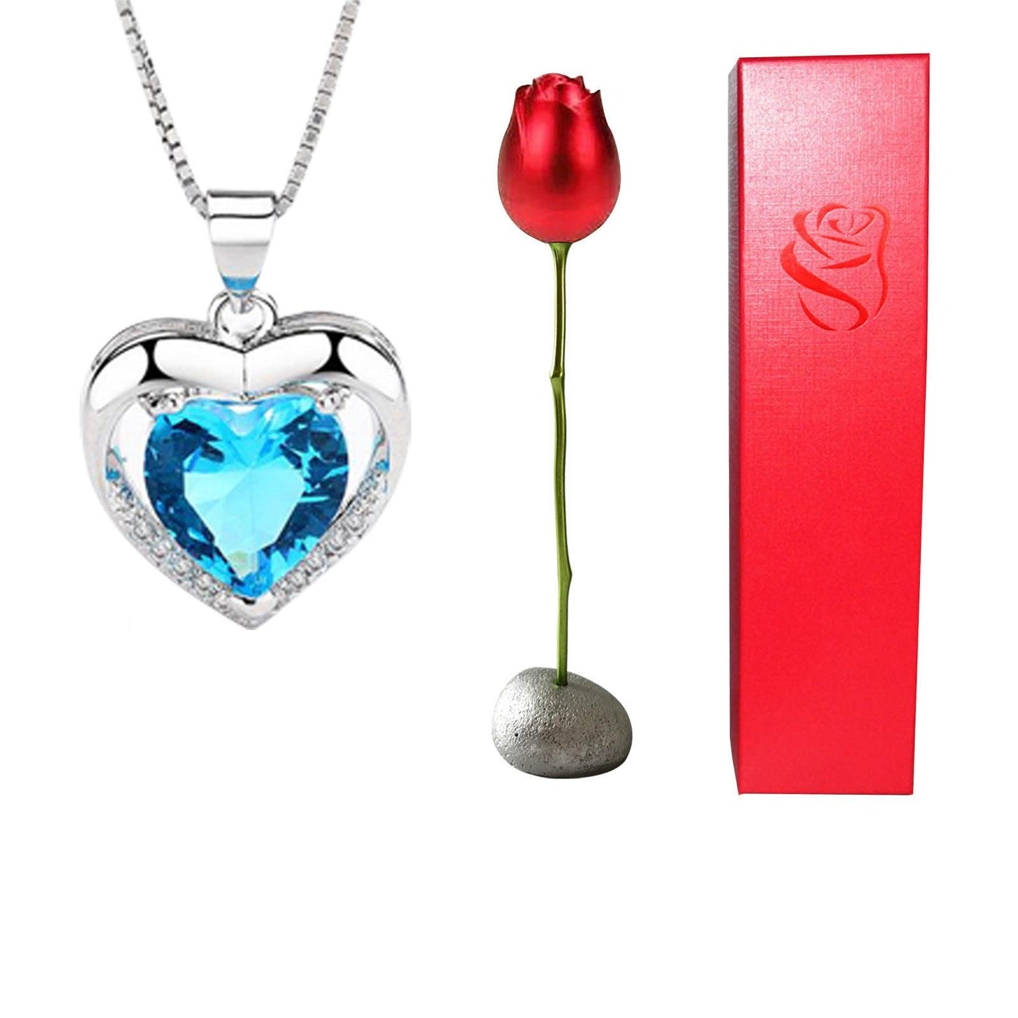 Heart-Shaped Blue & Purple Crystal Rose Pendant Necklace – Perfect Valentine’s Day Gift! - Efrosiny