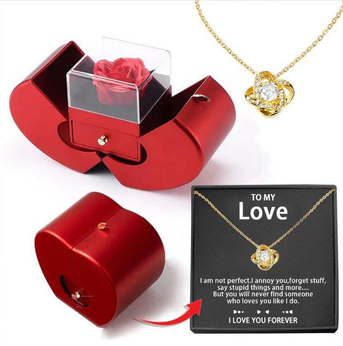 Red Apple Jewelry Box | Eternal Rose and Necklace - Efrosiny