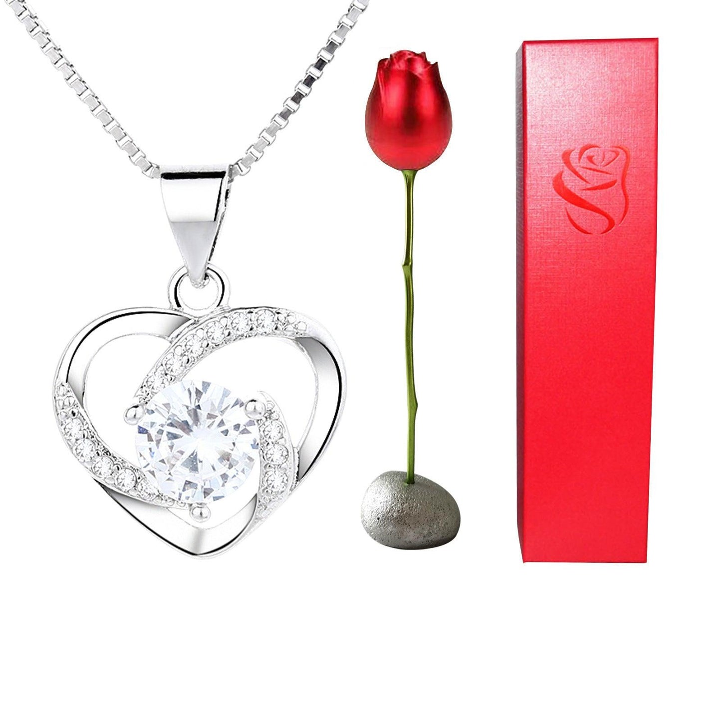 Heart-Shaped Blue & Purple Crystal Rose Pendant Necklace – Perfect Valentine’s Day Gift! - Efrosiny