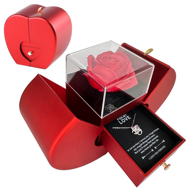 Red Apple Jewelry Box | Eternal Rose and Necklace - Efrosiny