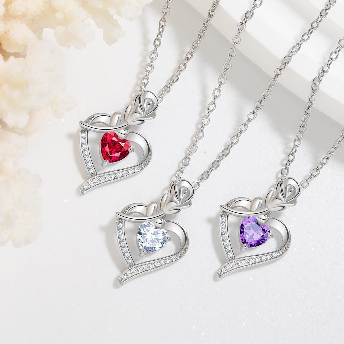 Rose Heart Necklace with Rhinestones – The Perfect Gift - Efrosiny