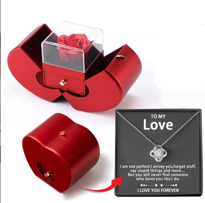 Red Apple Jewelry Box | Eternal Rose and Necklace - Efrosiny