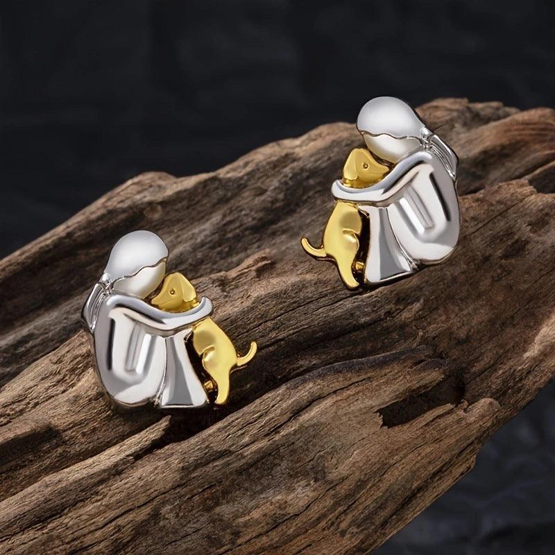 Fashion Jewelry Little Girl and Dog Hug Ear Studs – Perfect for Pet Lovers - Efrosiny